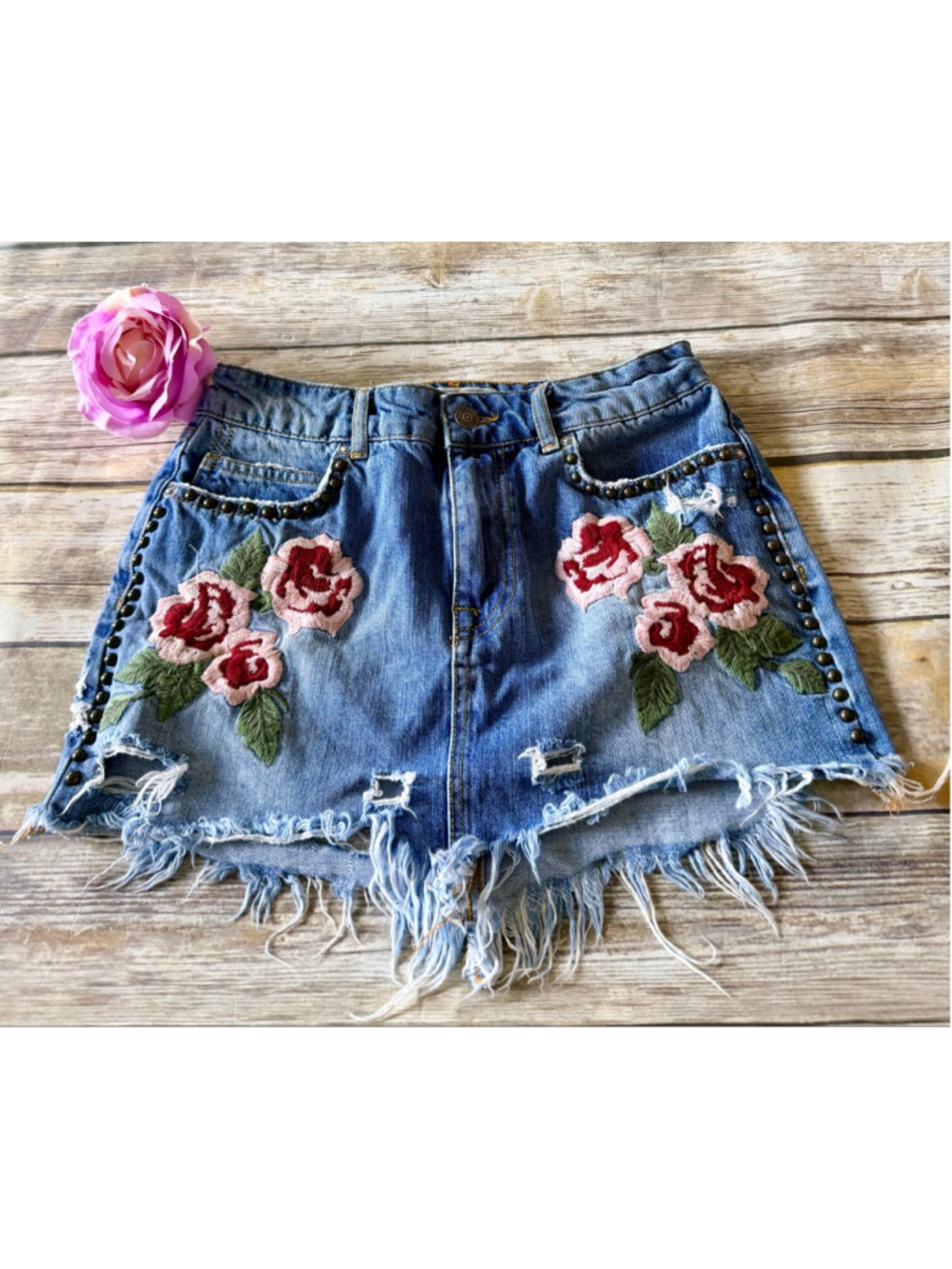 Free People Wild Rose Denim Skirt - Picture 2 of 8